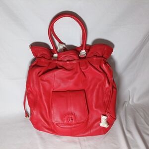Isaac Mizrahi Red Leather Drawstring Tote